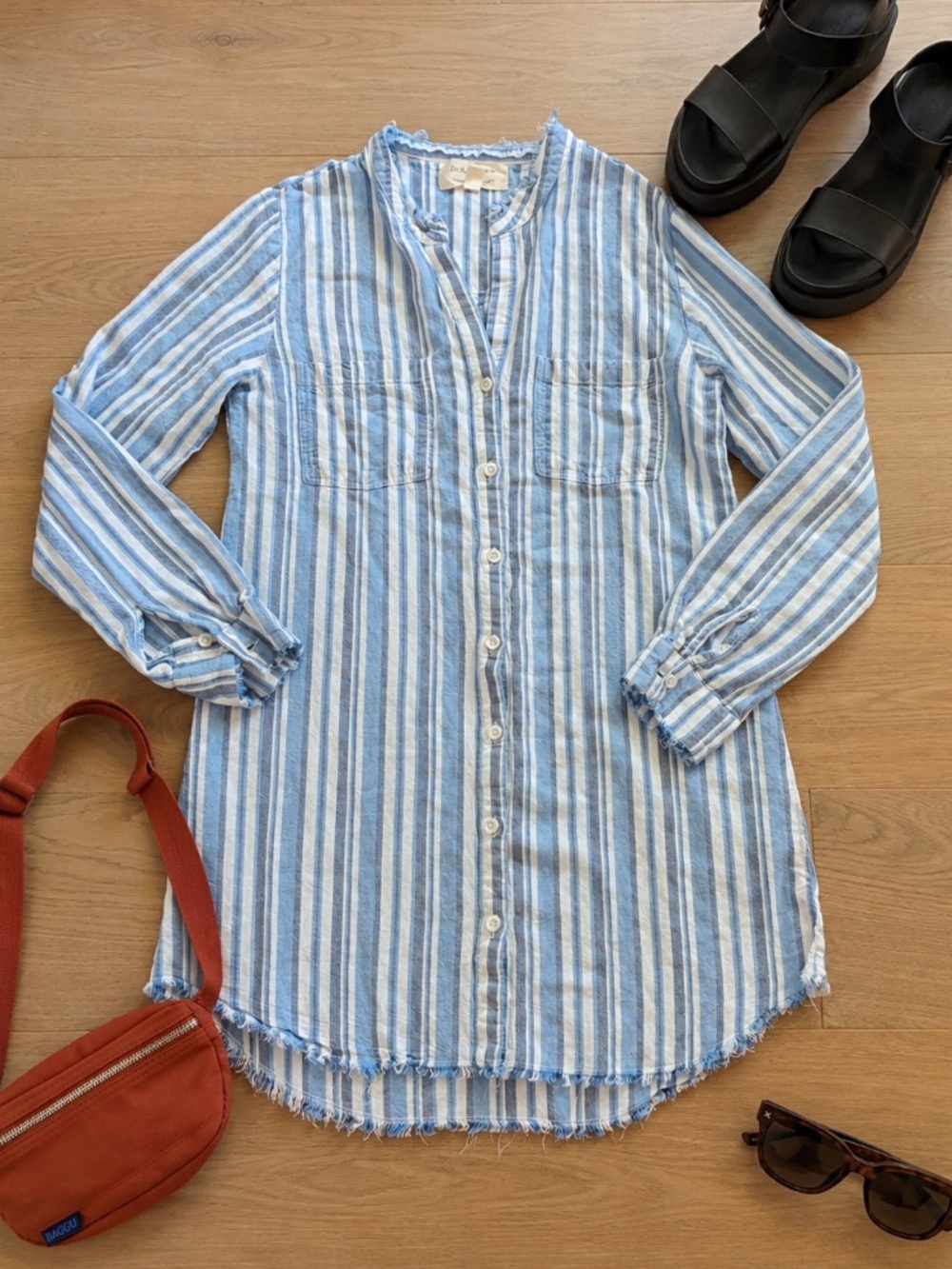 Cloth & Stone Striped Casual Button Down Beach Coverup Resort Travel Nautical S